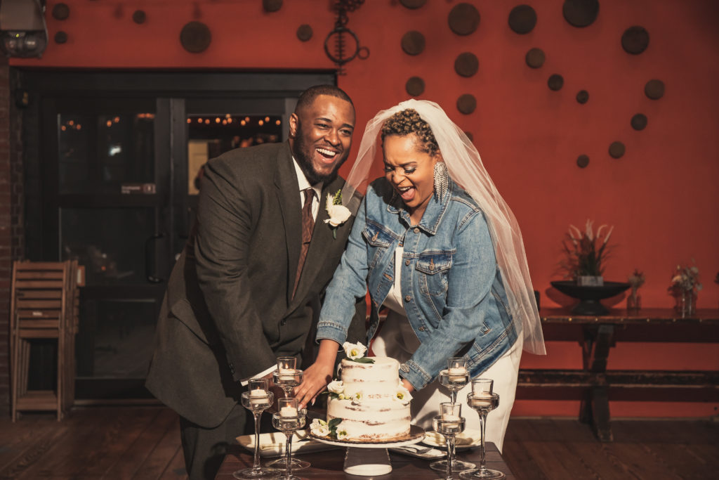 Black Couple Cutting Cake, First Look, Newlyweds