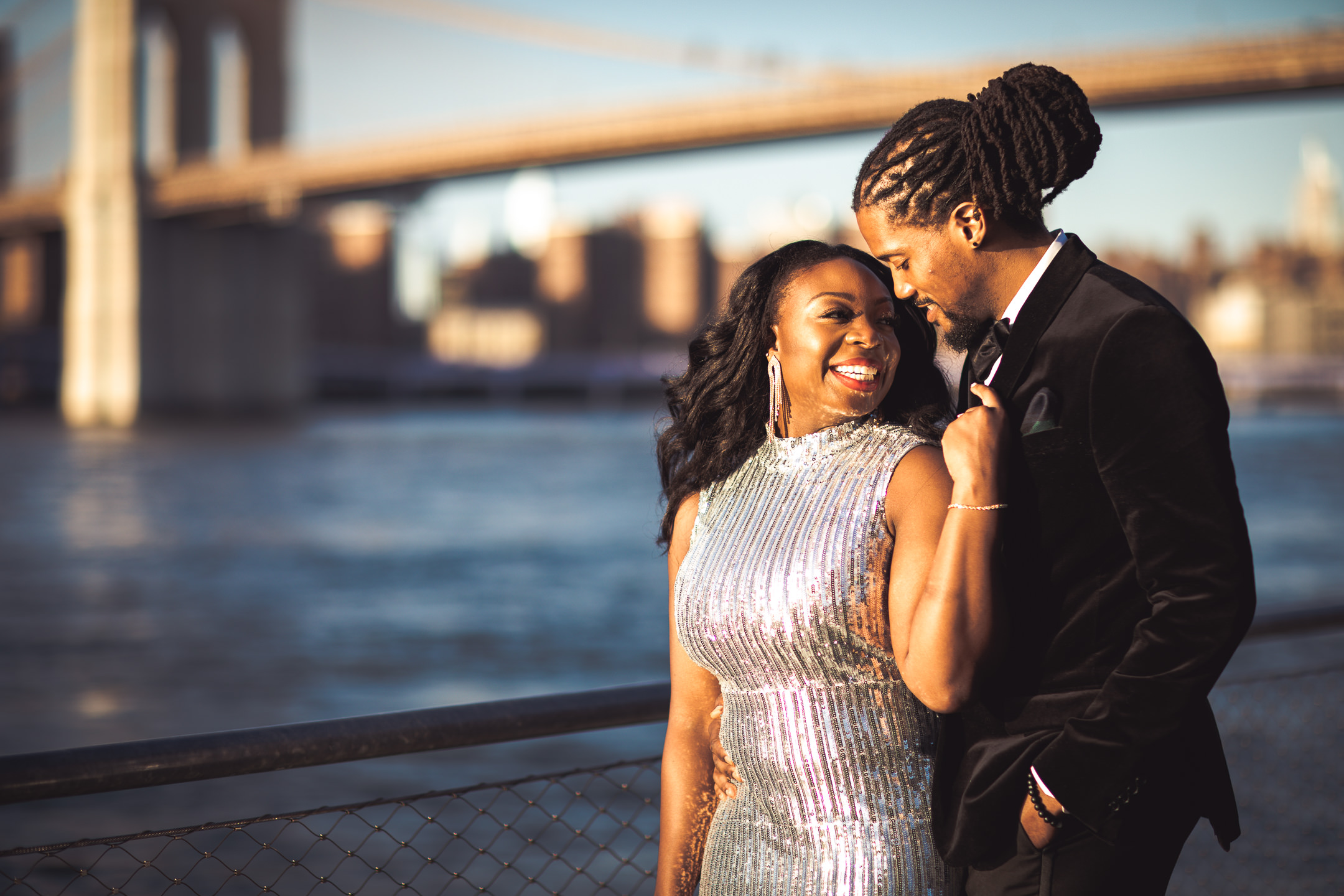 Black Couple is Formal Attire at Brooklyn Bridge Park, Pier 1